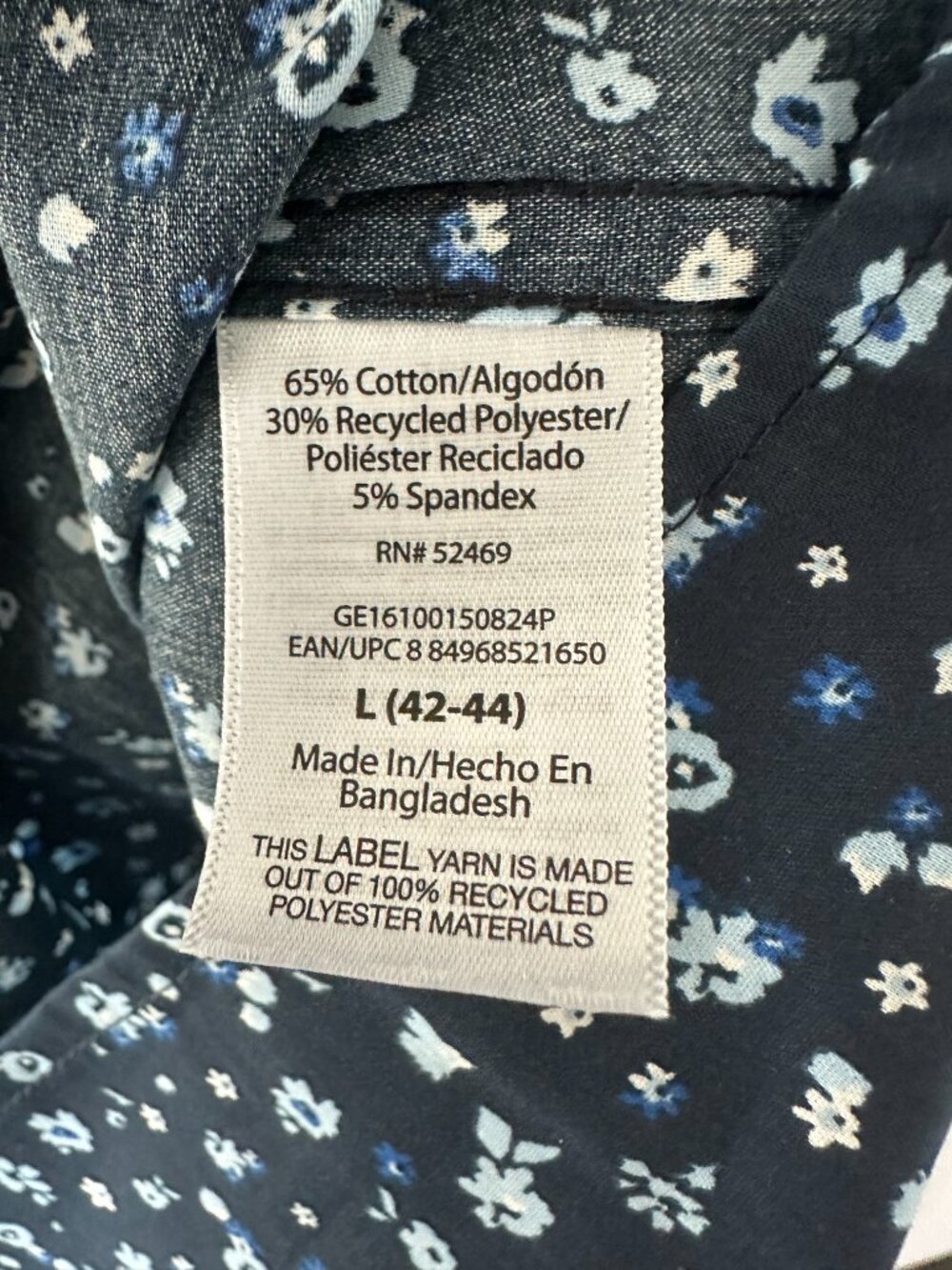 George Blue Floral Pattern Large Men's Short Sleeve Shirt - Picture 6 of 8
